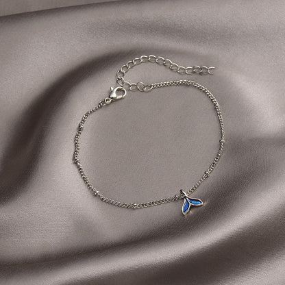 Elegant Silver - toned Bracelet with Enamel - detailed Mermaid - tail Charm