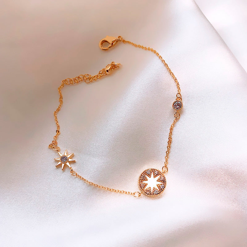 Gorgeous Rose - gold Bracelet with Star - shaped Crystal Embellishments